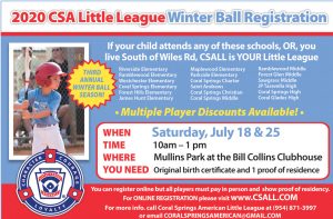 Coral Springs Little League Baseball Registration 2020