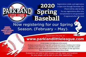 Parkland Little League Registration 2020