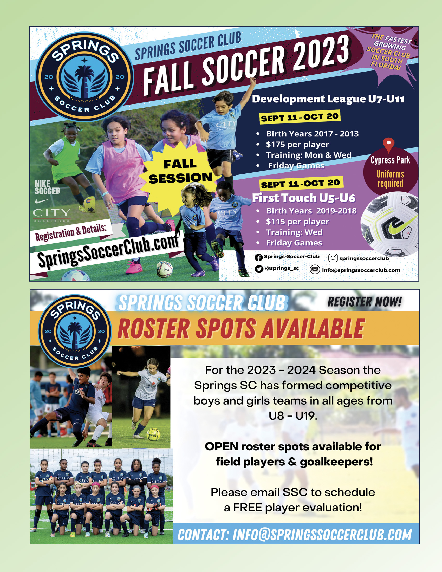 Springs Soccer Club August Ad